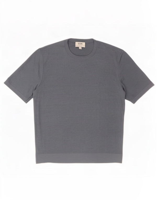 Cos Mens Regular T-Shirt Top Medium Blue Silk