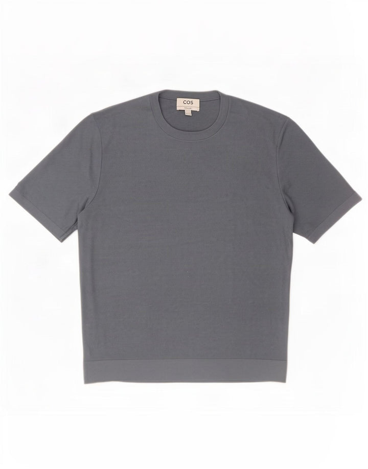 Cos Mens Regular T-Shirt Top Medium Blue Silk