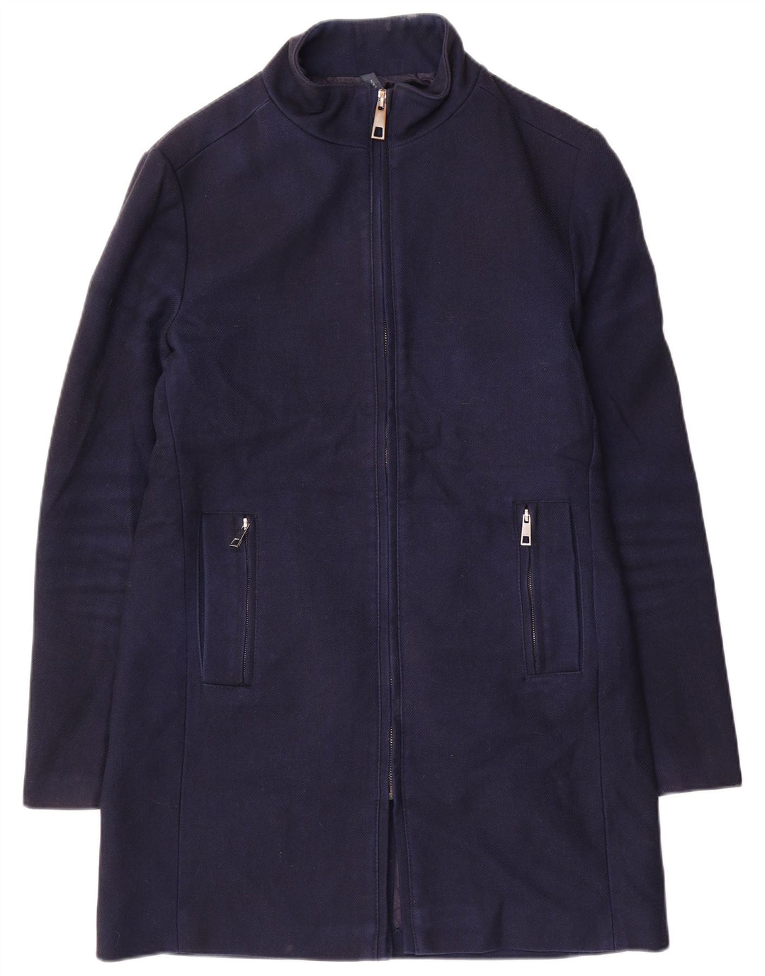 ZARA Mens Overcoat UK 40 Large Navy Blue Polyester