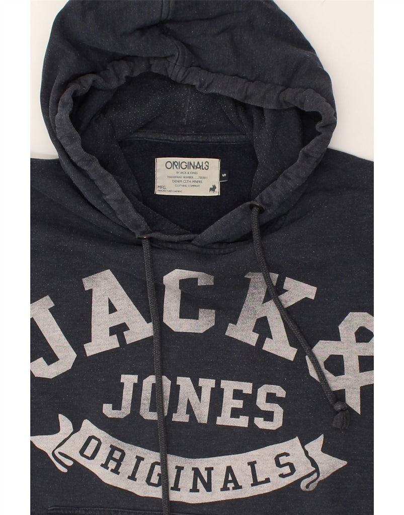 JACK & JONES Mens Graphic Hoodie Jumper Small Navy Blue Cotton | Vintage Jack & Jones | Thrift | Second-Hand Jack & Jones | Used Clothing | Messina Hembry 