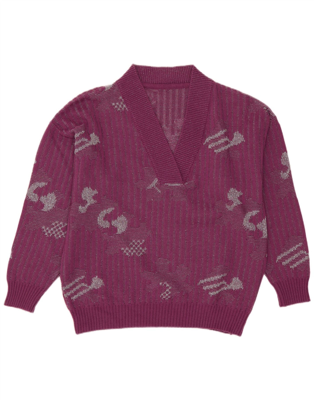 Vintage Womens V-Neck Jumper Sweater IT 44 Medium Purple Acrylic