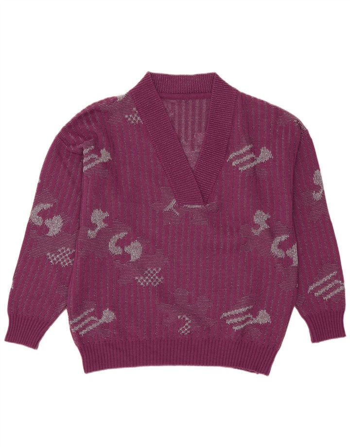 Vintage Womens V-Neck Jumper Sweater IT 44 Medium Purple Acrylic