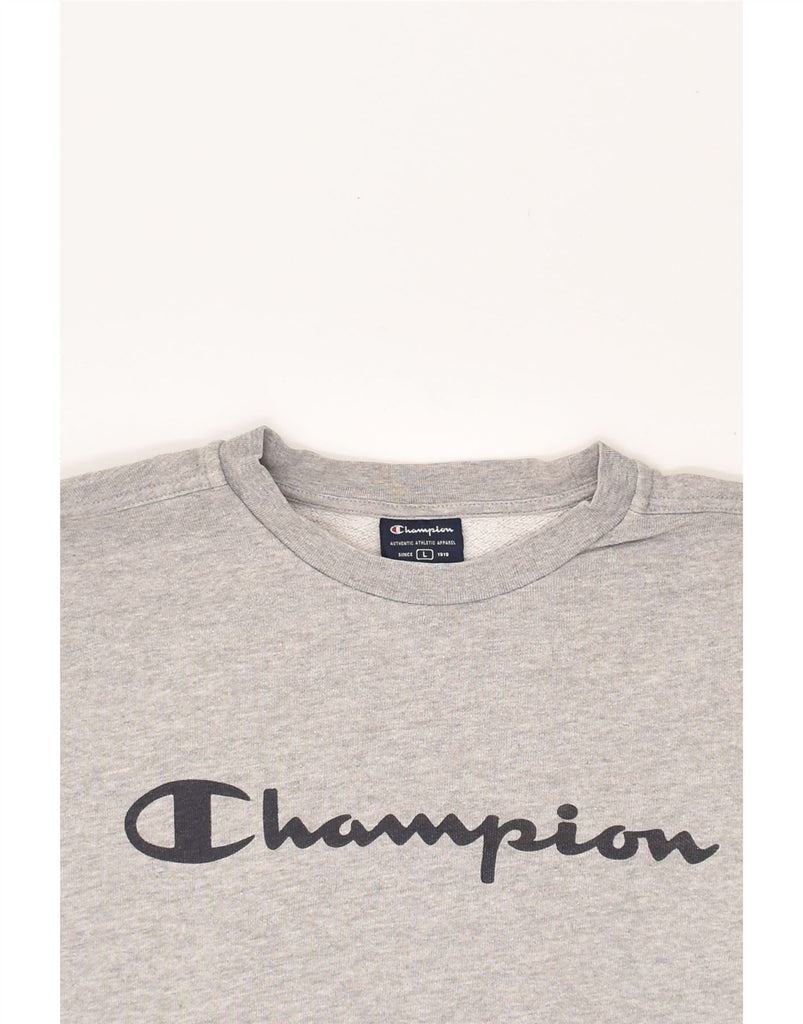 CHAMPION Mens Graphic Sweatshirt Jumper Large Grey Cotton | Vintage Champion | Thrift | Second-Hand Champion | Used Clothing | Messina Hembry 