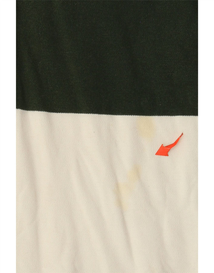 Massimo Dutti Mens Polo Shirt Large Green Striped Cotton