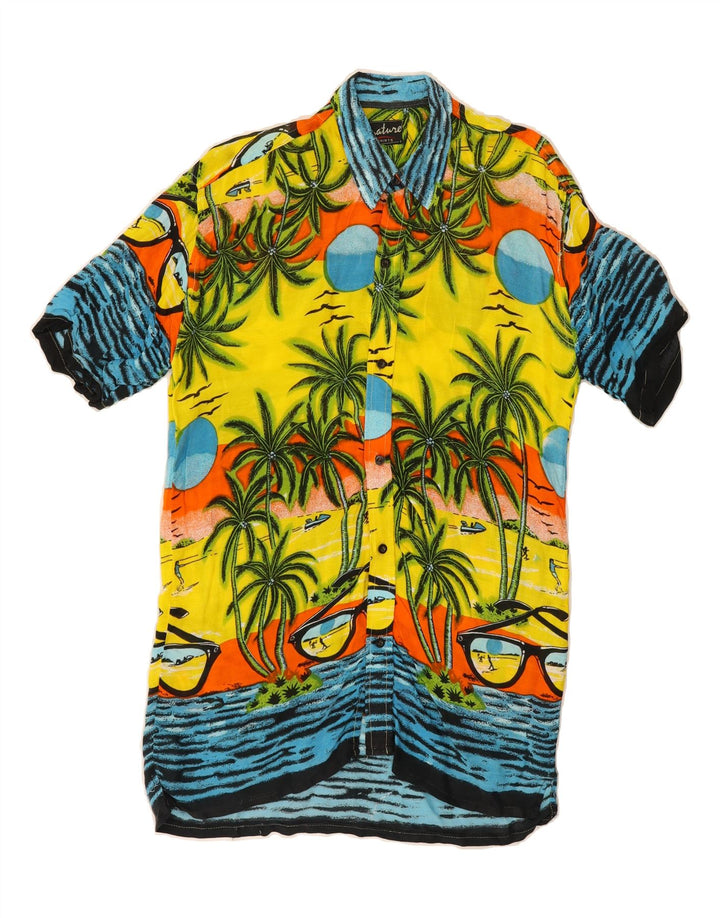 VINTAGE Mens Abstract Pattern Short Sleeve Shirt Medium Yellow Hawaiian Vintage Vintage and Second-Hand Vintage from Messina Hembry 