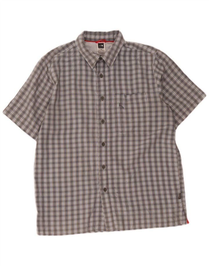 The North Face Mens Short Sleeve Regular Fit Shirt Medium Grey Plaid Modal