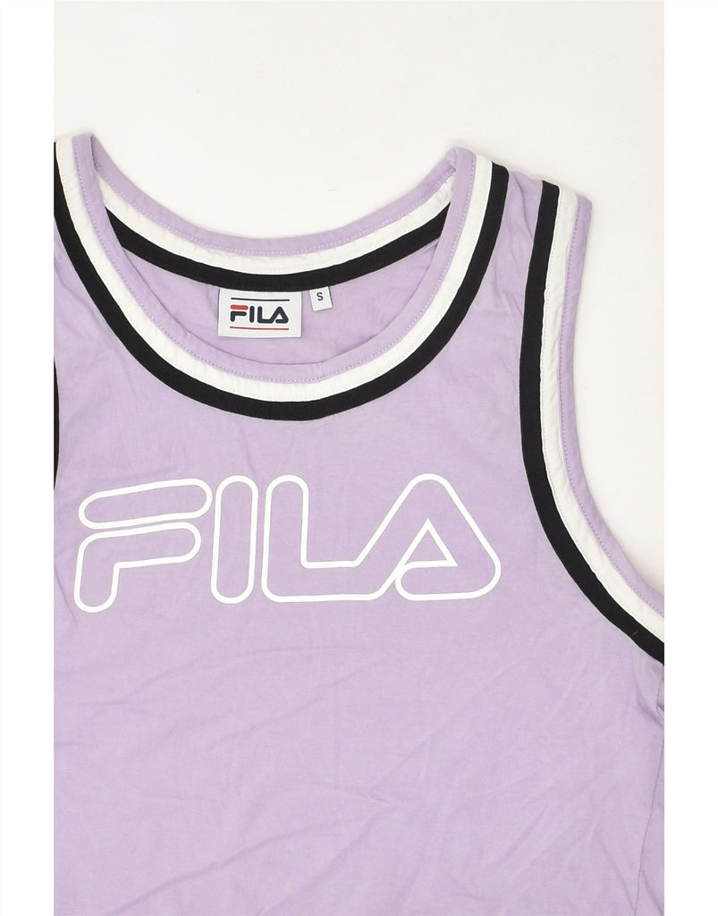 FILA Womens Crop Graphic Vest Top UK 8 Small Purple | Vintage Fila | Thrift | Second-Hand Fila | Used Clothing | Messina Hembry 