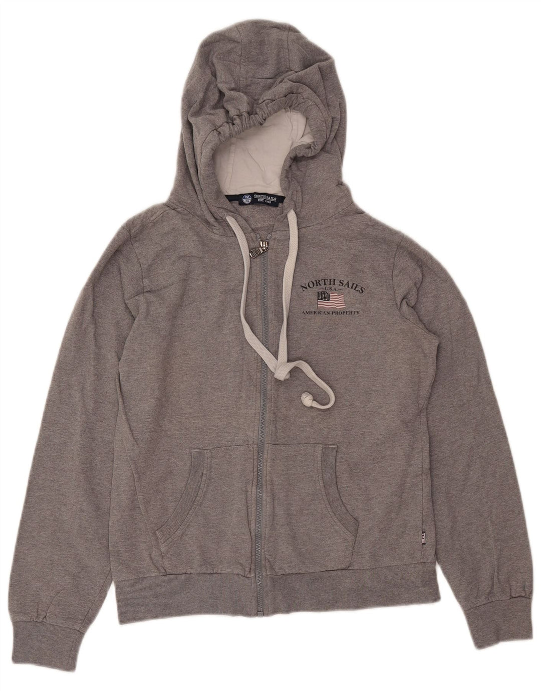 NORTH SAILS Womens Zip Hoodie Sweater UK 12 Medium Grey Cotton