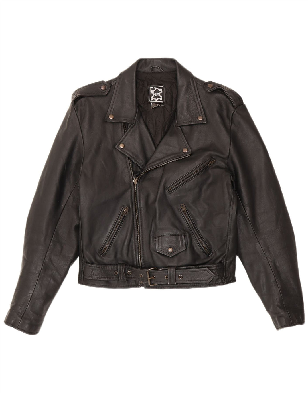 Vintage Mens Military Leather Biker Jacket IT 50 Medium Black
