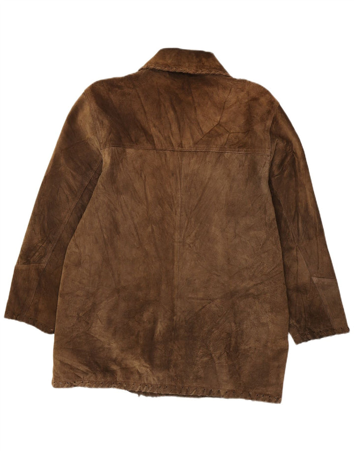 VINTAGE Womens Suede Jacket UK 16 Large Brown Leather