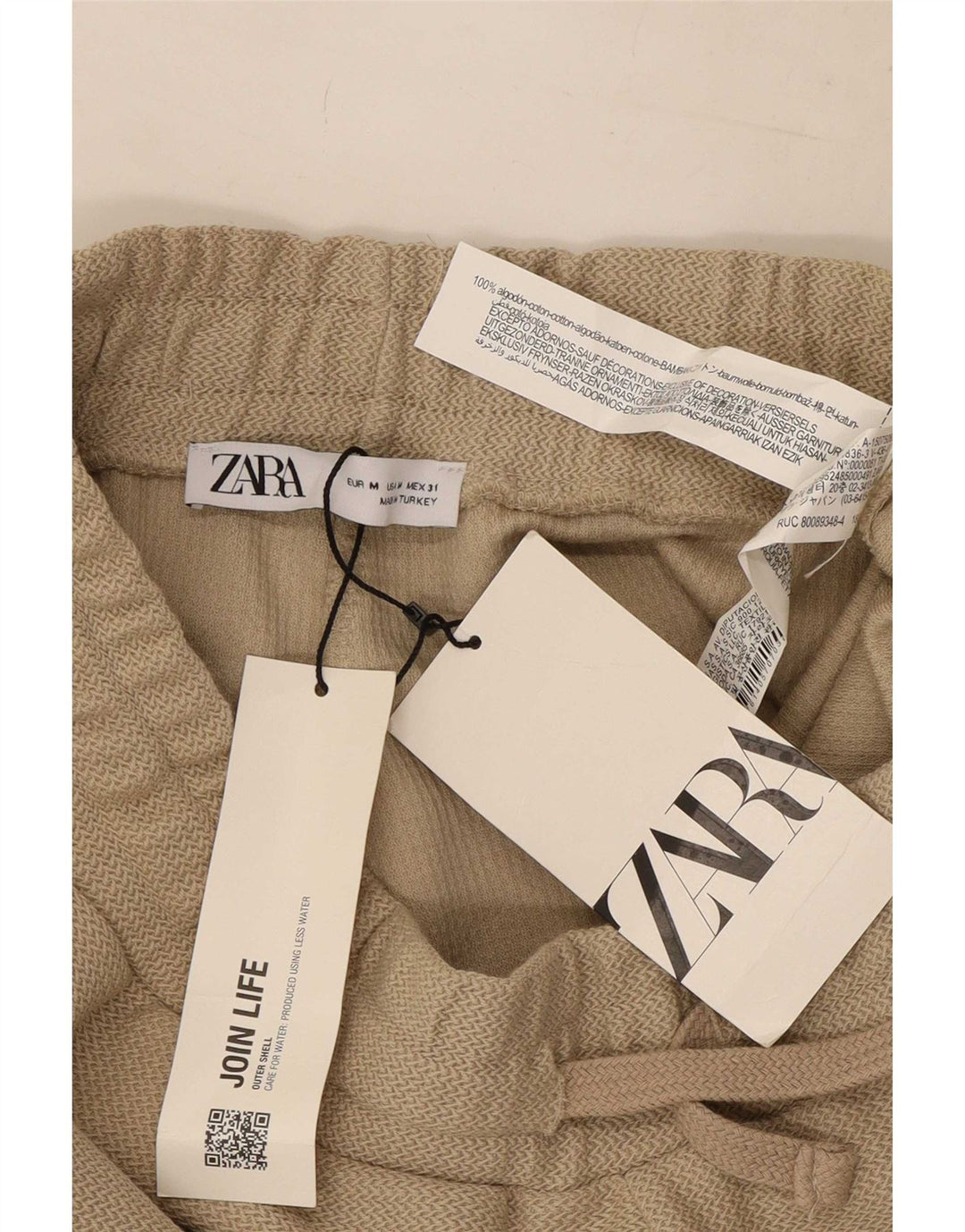 Zara Mens Chino Shorts Medium W31 Beige Cotton
