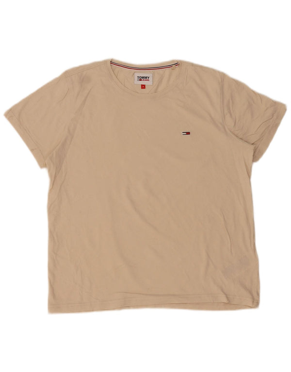 Tommy Hilfiger Womens T-Shirt Top UK 14 Medium Beige Cotton