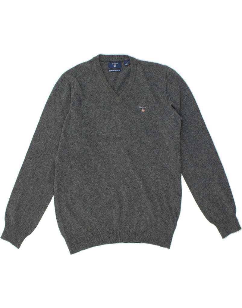GANT Mens V-Neck Jumper Sweater Medium Grey Wool | Vintage Gant | Thrift | Second-Hand Gant | Used Clothing | Messina Hembry 