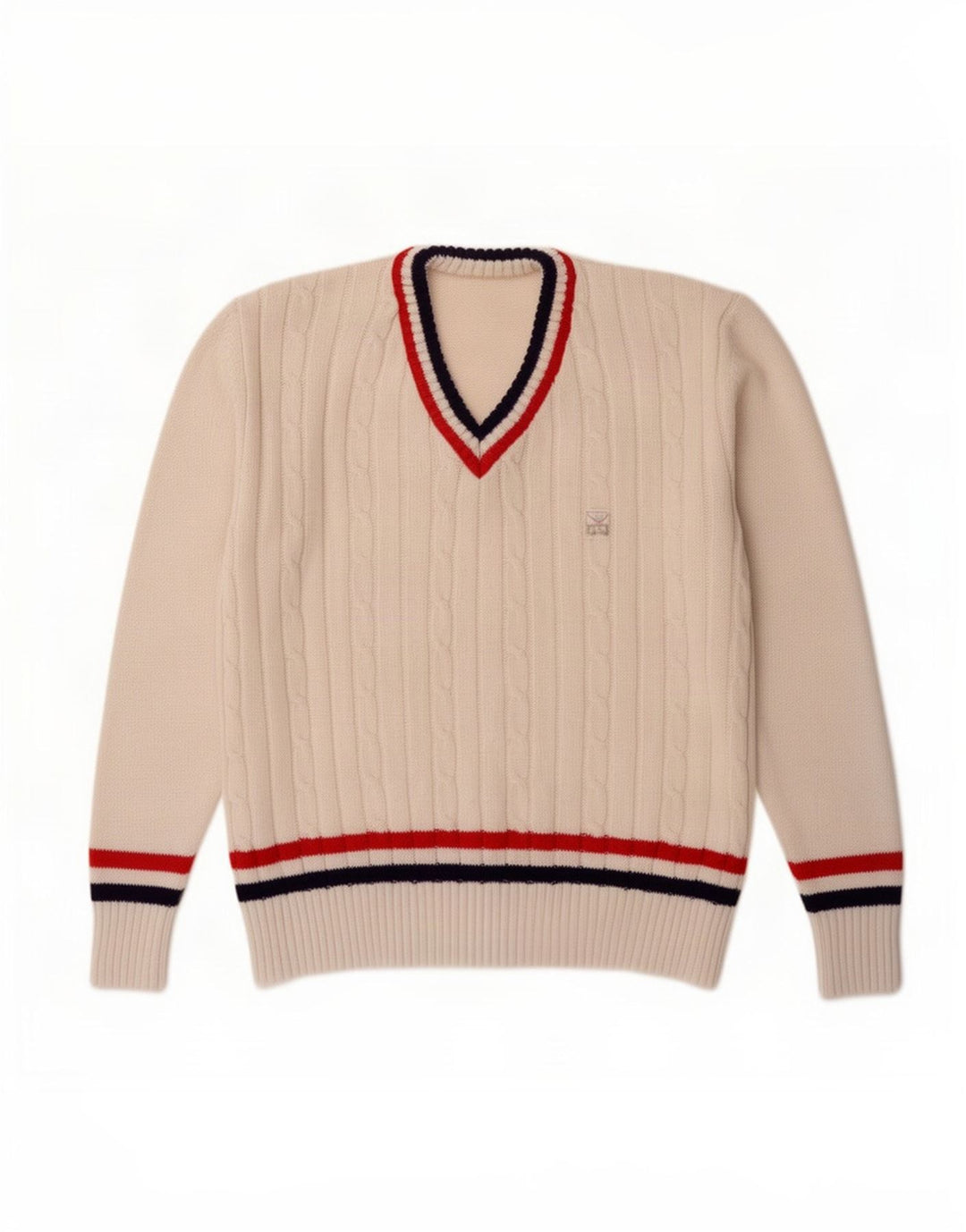 Trigema Mens V-Neck Jumper Sweater Large White Striped