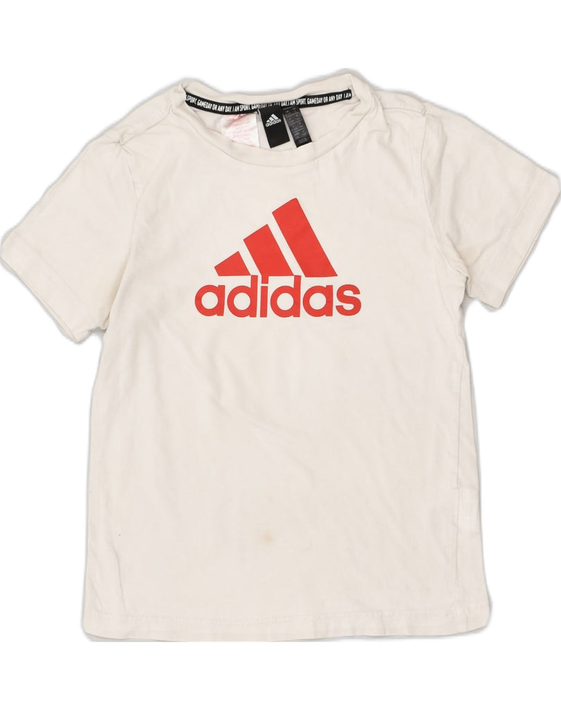 ADIDAS Boys Graphic T-Shirt Top 9-10 Years White Cotton | Vintage Adidas | Thrift | Second-Hand Adidas | Used Clothing | Messina Hembry 