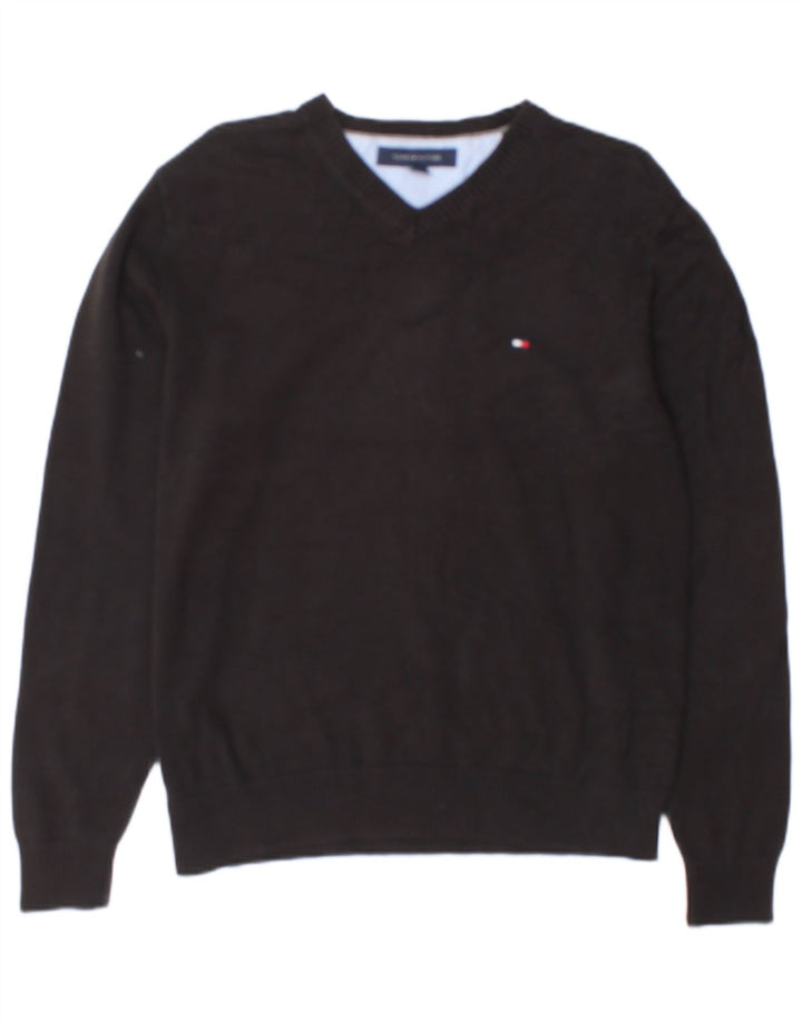 Tommy Hilfiger Mens V-Neck Jumper Sweater Small Grey Cotton