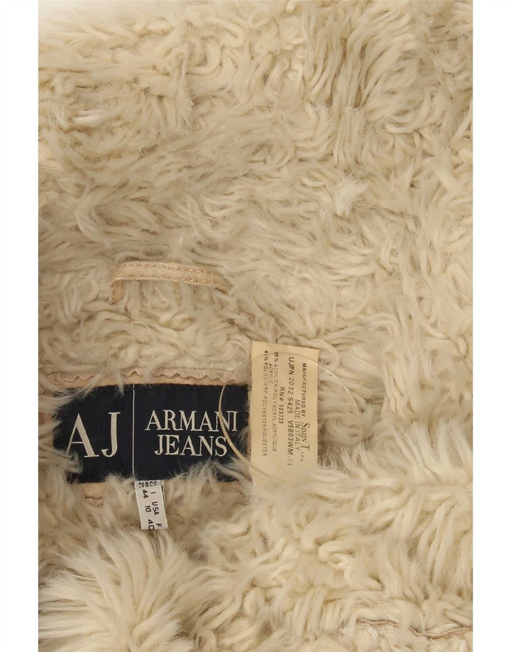 Armani Jeans Womens Crop Sherpa Jacket IT 44 Medium Beige Tie Dye Acrylic
