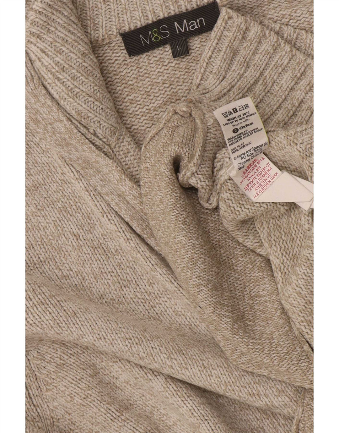 Marks & Spencer Mens Cardigan Sweater Large Beige Flecked Acrylic
