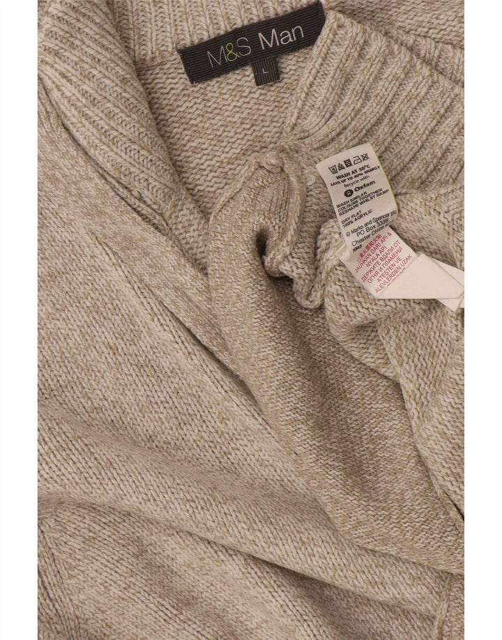 Marks & Spencer Mens Cardigan Sweater Large Beige Flecked Acrylic