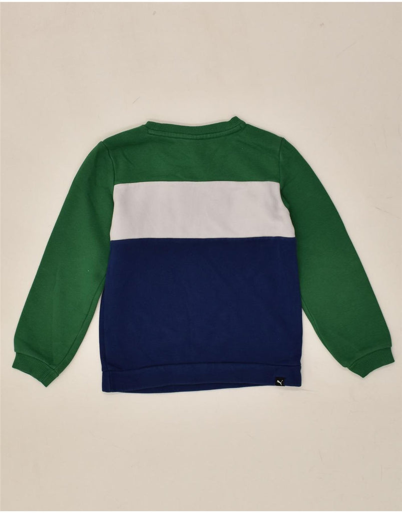 PUMA Boys Graphic Sweatshirt Jumper 7-8 Years Green Colourblock Polyester | Vintage Puma | Thrift | Second-Hand Puma | Used Clothing | Messina Hembry 