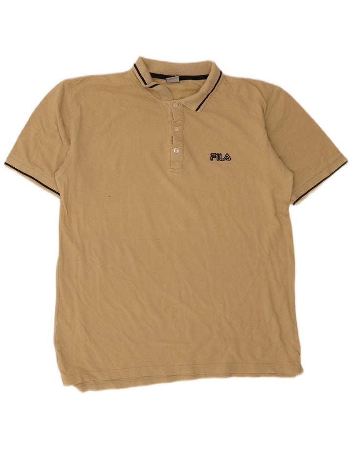 Fila Mens Polo Shirt XL Beige Striped Cotton