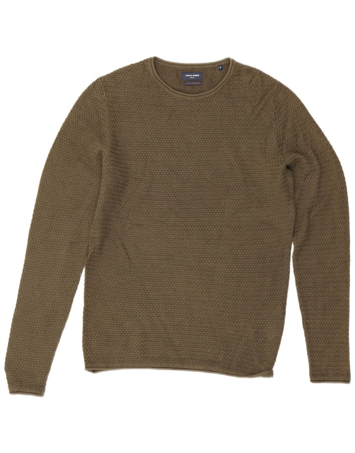 Jack & Jones Mens Crew Neck Jumper Sweater Small Khaki Cotton