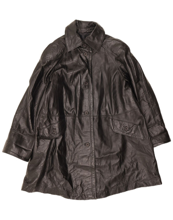 Vintage Womens Oversized Leather Coat UK 10 Small Black Leather