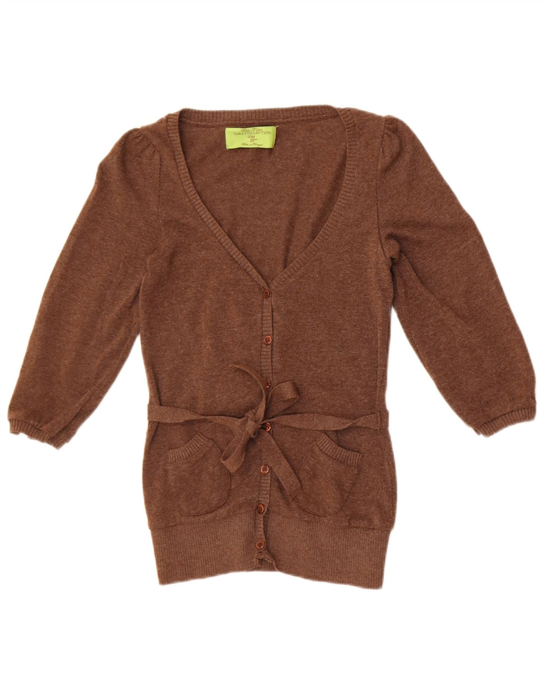 Zara Womens 3/4 Sleeve Cardigan Sweater UK 12 Medium Brown