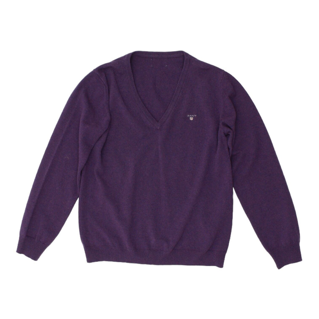 Gant Mens Purple V Neck Knitted Wool Jumper | Vintage Designer Sweater VTG | Vintage Messina Hembry | Thrift | Second-Hand Messina Hembry | Used Clothing | Messina Hembry 