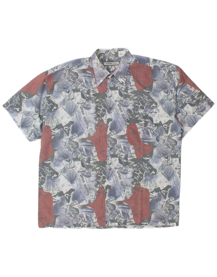 VINTAGE Mens Graphic Short Sleeve Shirt Large Blue Colourblock Polyester
