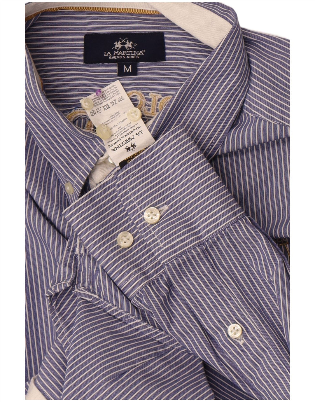La Martina Mens Graphic Shirt Medium Blue Striped Cotton
