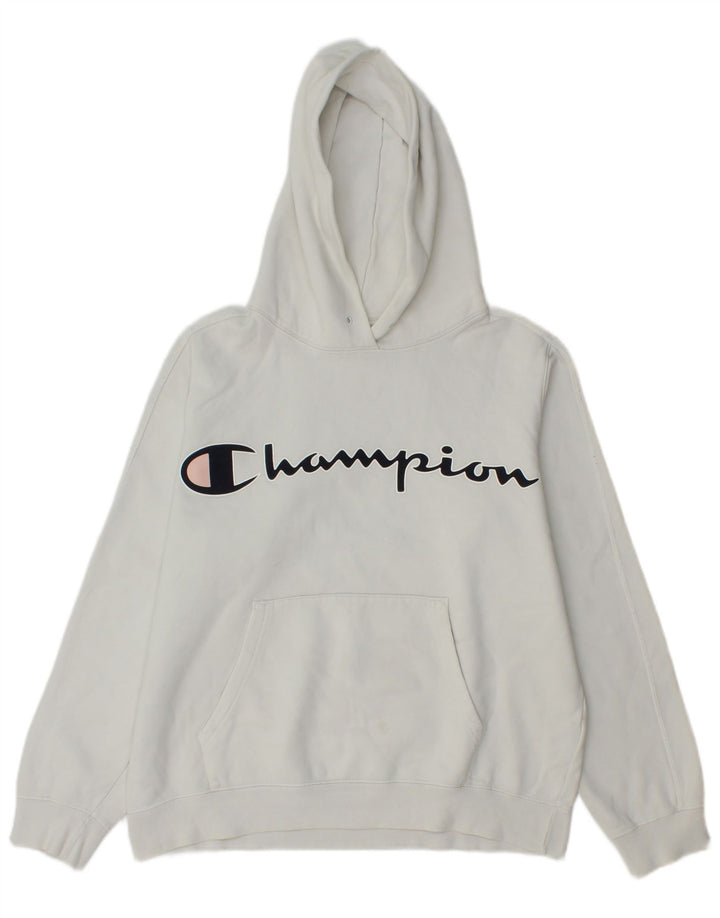 Champion Womens Graphic Hoodie Jumper UK 14 Medium White Cotton