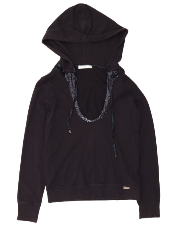 Liu Jo Womens Hoodie Jumper UK 14 Large Navy Blue Cotton