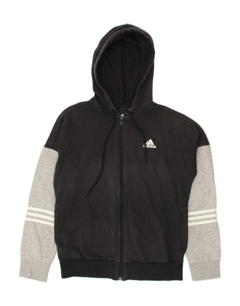 ADIDAS Womens Zip Hoodie Sweater UK 10 Small Black Colourblock Cotton | Vintage Adidas | Thrift | Second-Hand Adidas | Used Clothing | Messina Hembry 