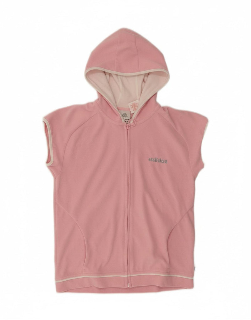 ADIDAS Girls Hooded Short Sleeve Fleece Jacket 15-16 Years Pink Polyester Vintage Adidas and Second-Hand Adidas from Messina Hembry 