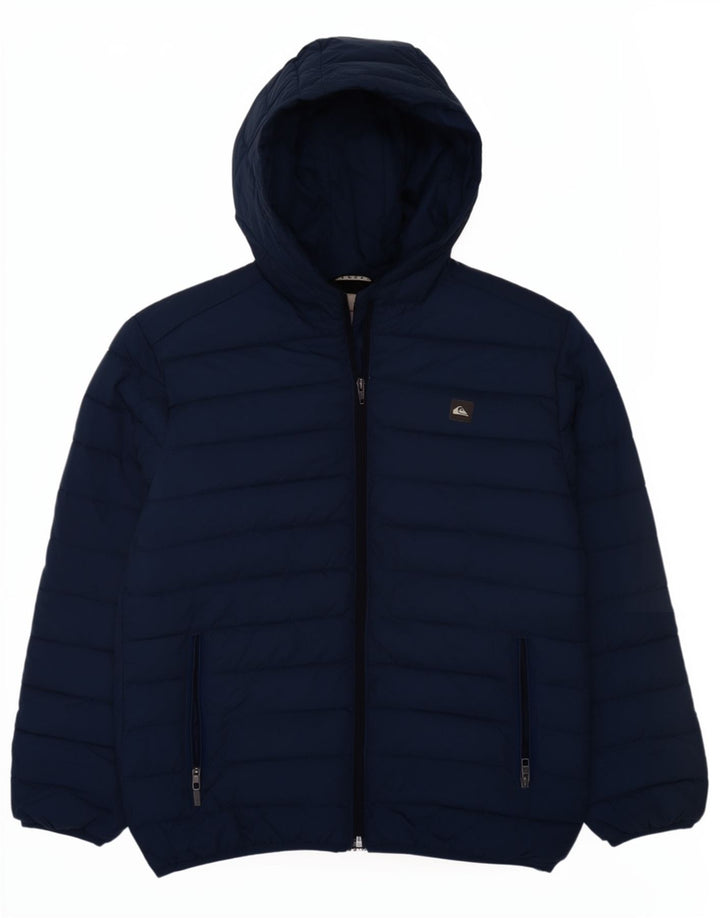 Quiksilver Boys Hooded Padded Jacket 13-14 Years Large Navy Blue Polyester