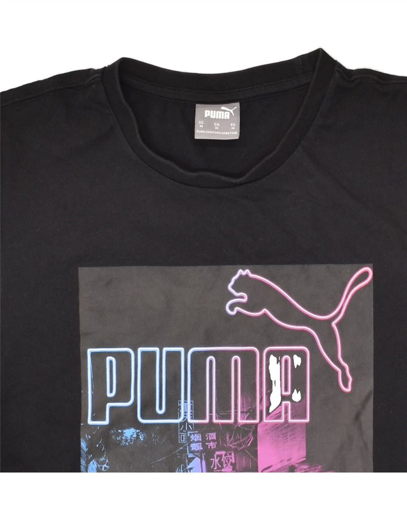 PUMA Mens Graphic T-Shirt Top Medium Black Cotton | Vintage Puma | Thrift | Second-Hand Puma | Used Clothing | Messina Hembry 