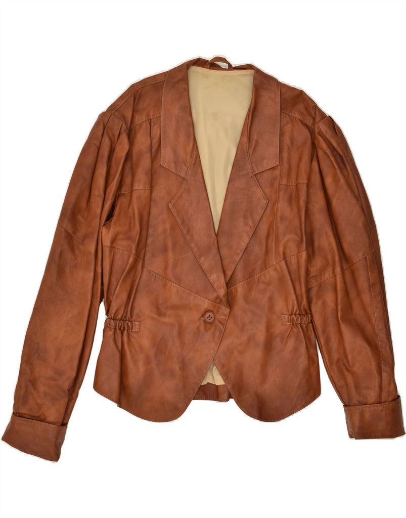 VINTAGE Womens Leather 1 Button Blazer Jacket UK 14 Large Brown | Vintage Vintage | Thrift | Second-Hand Vintage | Used Clothing | Messina Hembry 