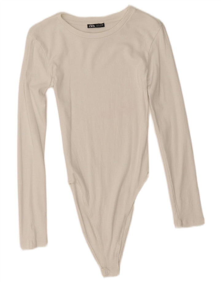 Zara Womens Long Sleeve Bodysuit UK 8 Small Off White