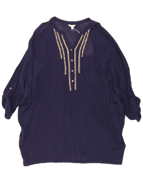 Monsoon Womens 3/4 Sleeve Tunic Dress UK 16 Large Navy Blue Viscose
