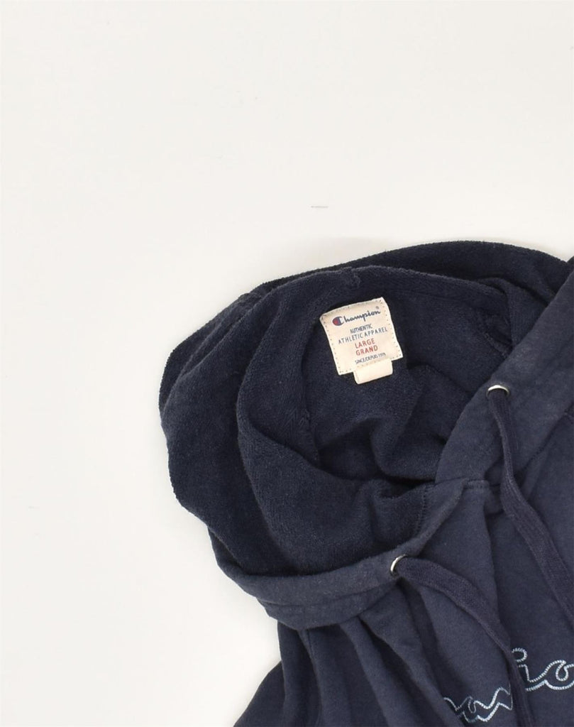 CHAMPION Mens Graphic Hoodie Jumper Large Navy Blue Cotton | Vintage Champion | Thrift | Second-Hand Champion | Used Clothing | Messina Hembry 