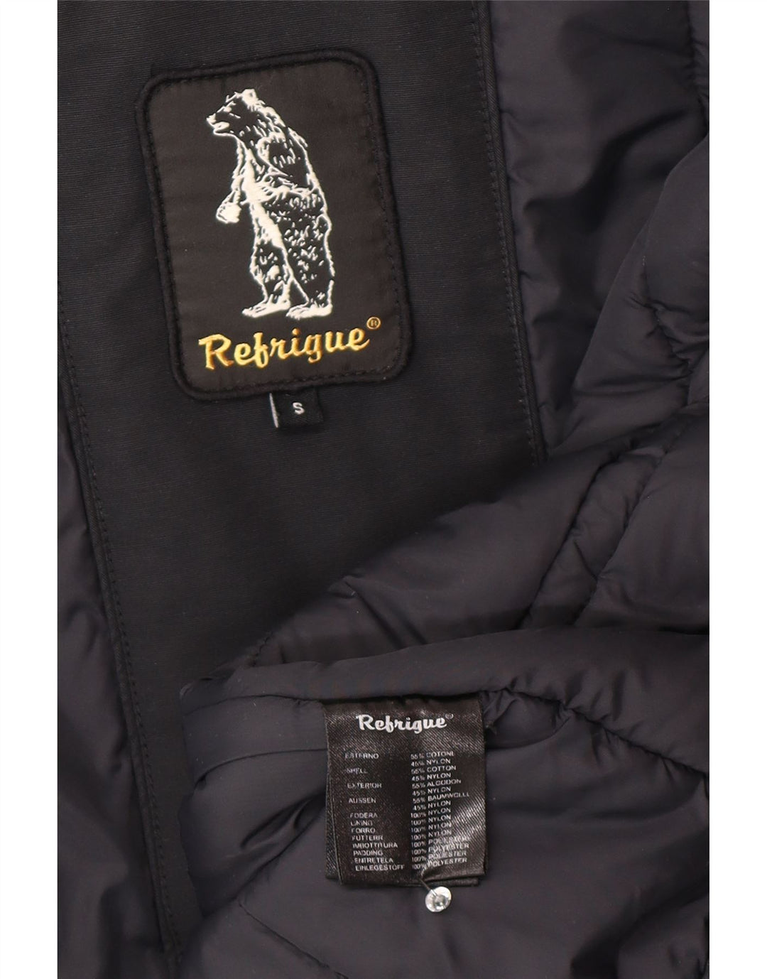 Refrigue Womens Hooded Parka Jacket UK 10 Small Black Cotton