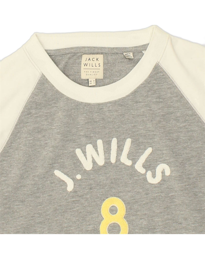 JACK WILLS Womens Oversized Graphic Sweatshirt Jumper UK 8 Small Grey | Vintage Jack Wills | Thrift | Second-Hand Jack Wills | Used Clothing | Messina Hembry 