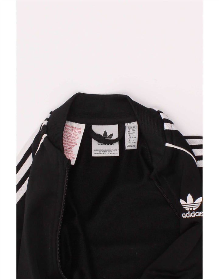 Adidas Boys Tracksuit Top Jacket 2-3 Years Black Polyester