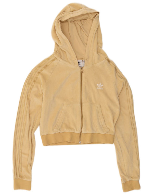 Adidas Womens Crop Velour Zip Hoodie Sweater UK 8 Small  Yellow Cotton