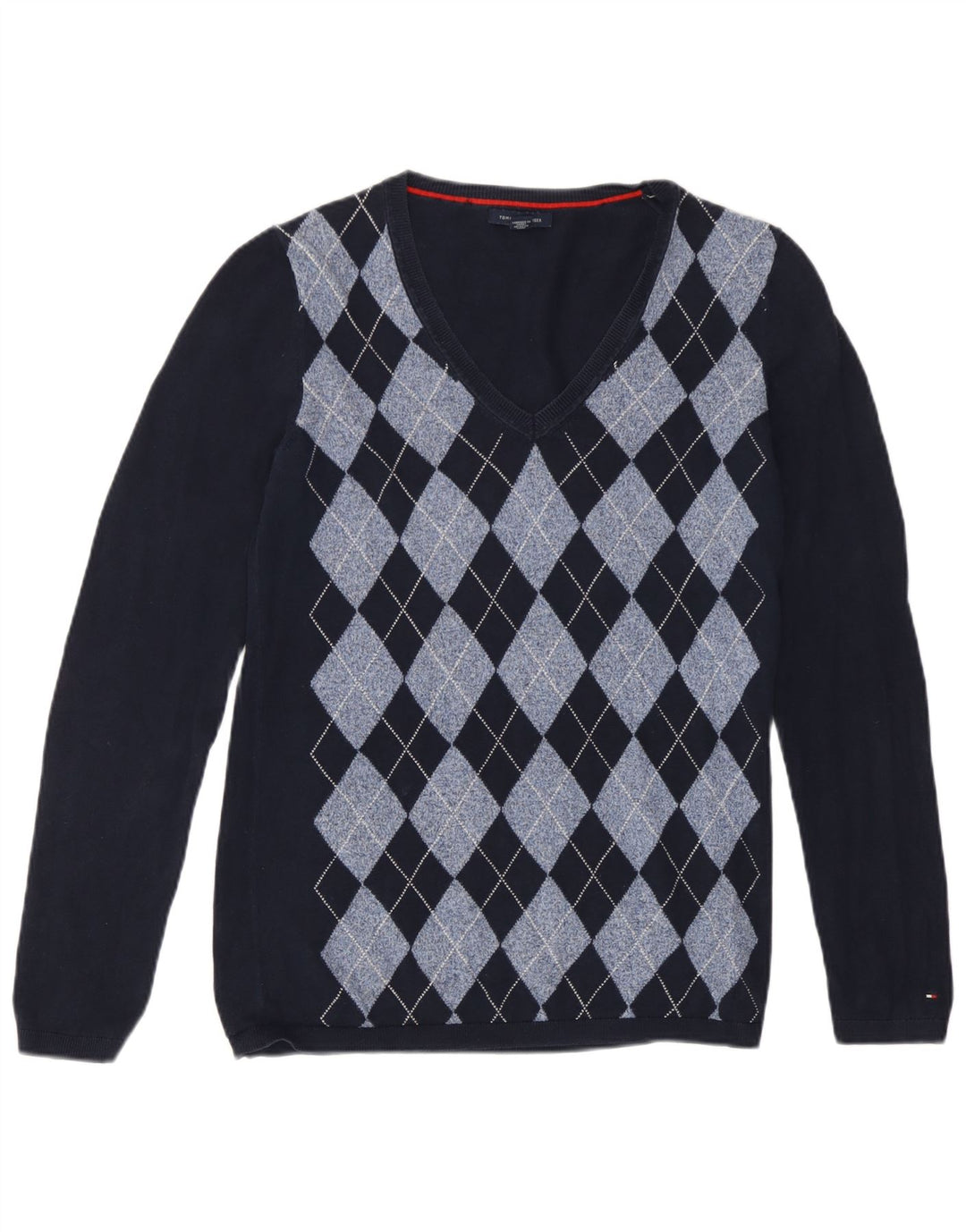 Tommy Hilfiger Womens V-Neck Jumper Sweater UK 12 Medium Navy Blue