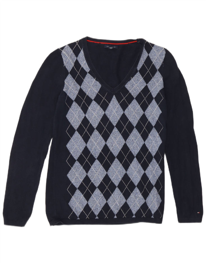 Tommy Hilfiger Womens V-Neck Jumper Sweater UK 12 Medium Navy Blue