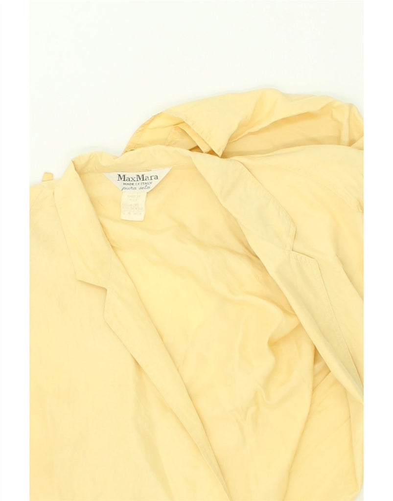 MAX MARA Womens Short Sleeve Cardigan Top UK 12 Medium Yellow Silk | Vintage Max Mara | Thrift | Second-Hand Max Mara | Used Clothing | Messina Hembry 