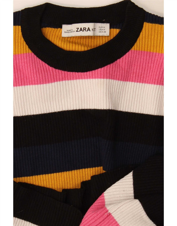 Zara Womens Crop Blouse Top UK 12 Medium Multicoloured Striped