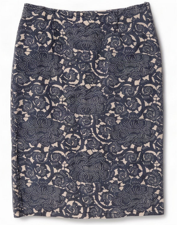 Krizia Womens Pencil Skirt IT 44 Medium W30 Navy Blue Floral Cotton